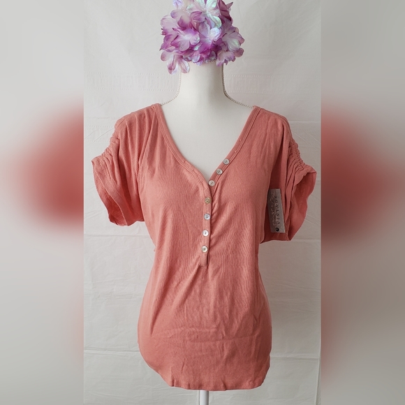 FRENCH LAUNDRY VINTAGE Henley Short Sleeve Top - Picture 1 of 11